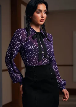 BTC Enchanted Evening Collared Blouse Plum Polka Dot Clearance