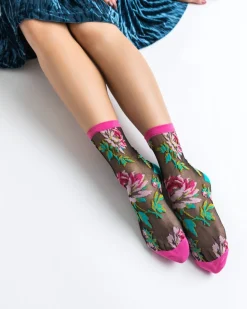 English Rose Black Sheer Ankle Sock Outlet