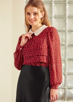 Essence of Every Era Pan Collar Blouse Marvelous Merlot Sale