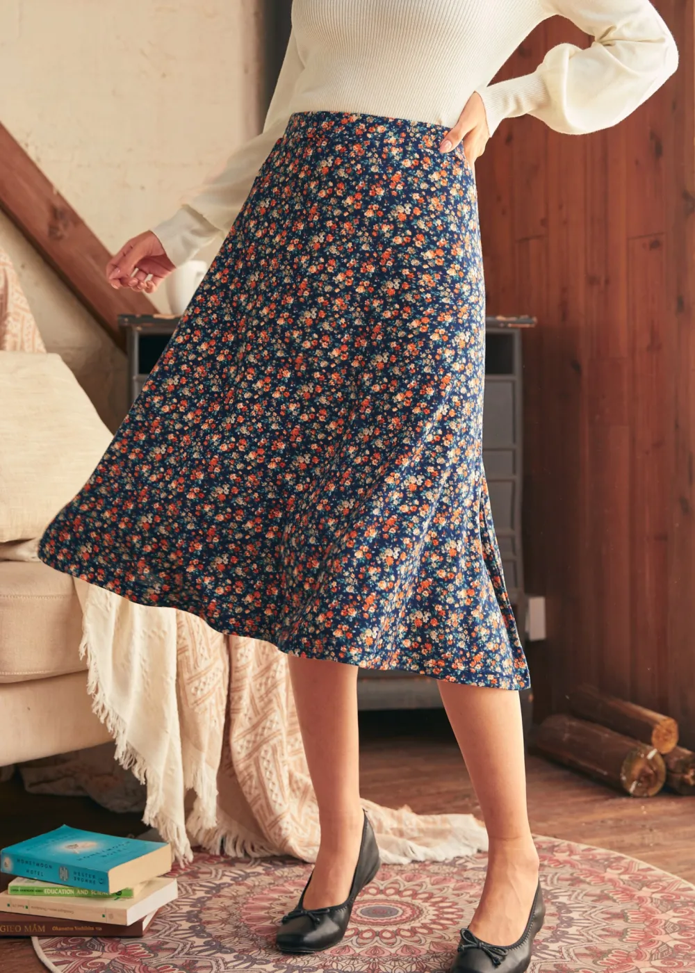 BTC Excellence Attained Knit Midi Skirt Midnight Meadow Outlet