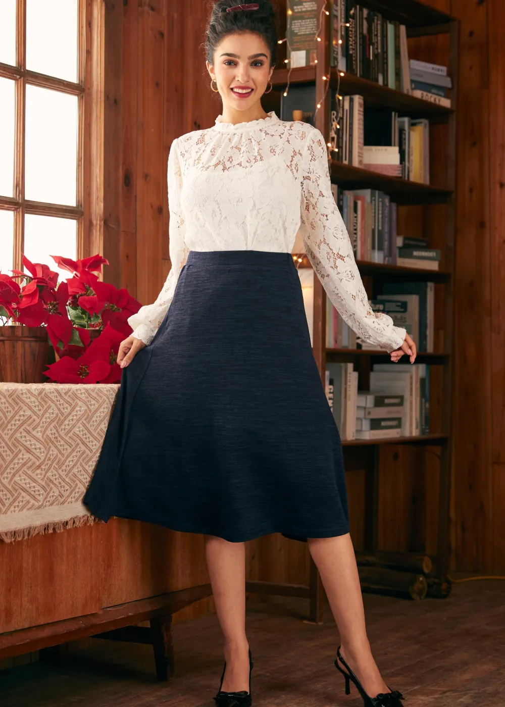 BTC Excellence Attained Knit Midi Skirt Navy Hot