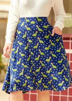 ModCloth Excellence Attained Knit Midi Skirt Navy Dino Sale