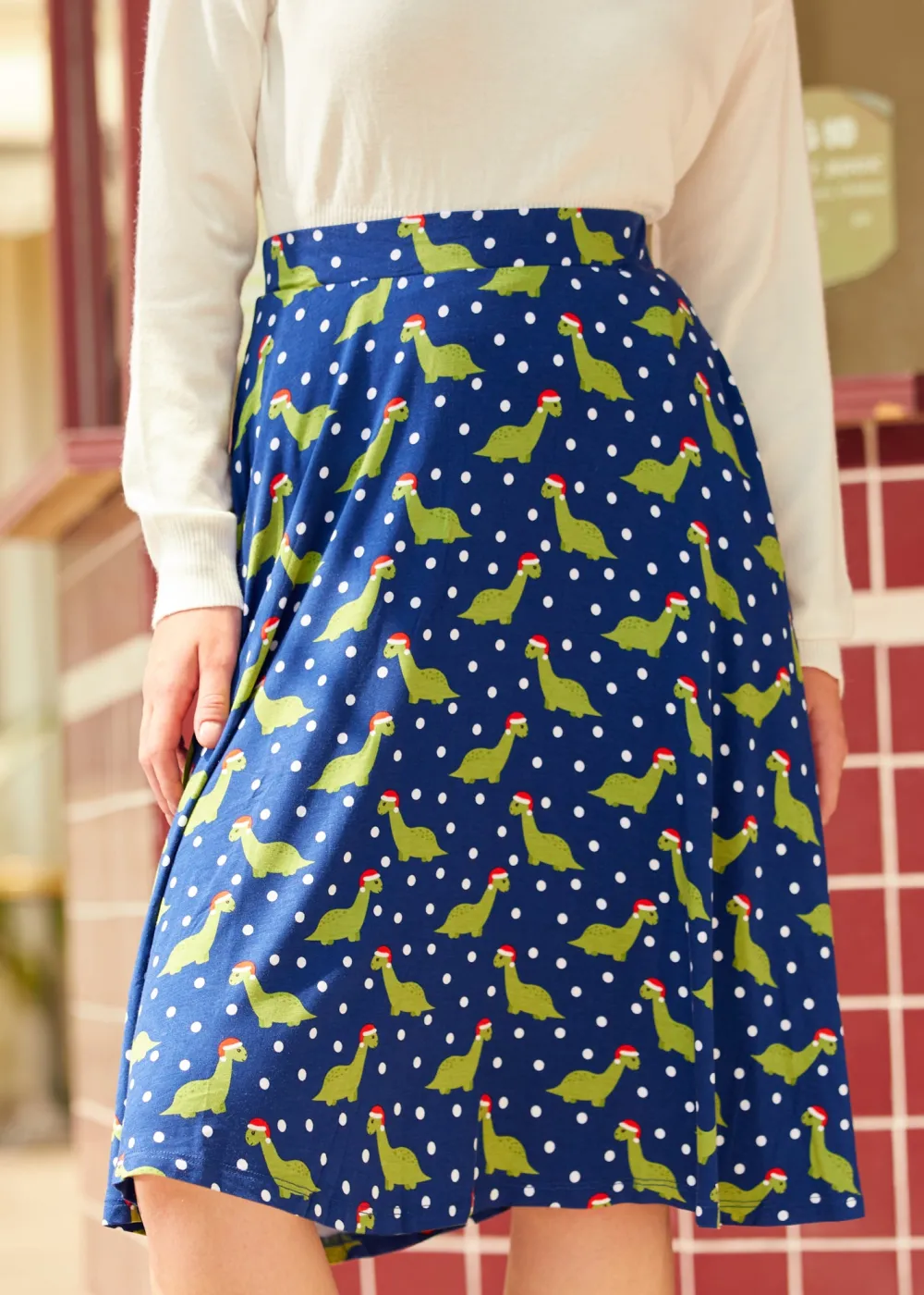 ModCloth Excellence Attained Knit Midi Skirt Navy Dino Sale