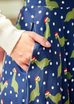 ModCloth Excellence Attained Knit Midi Skirt Navy Dino Sale