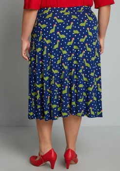 ModCloth Excellence Attained Knit Midi Skirt Navy Dino Sale