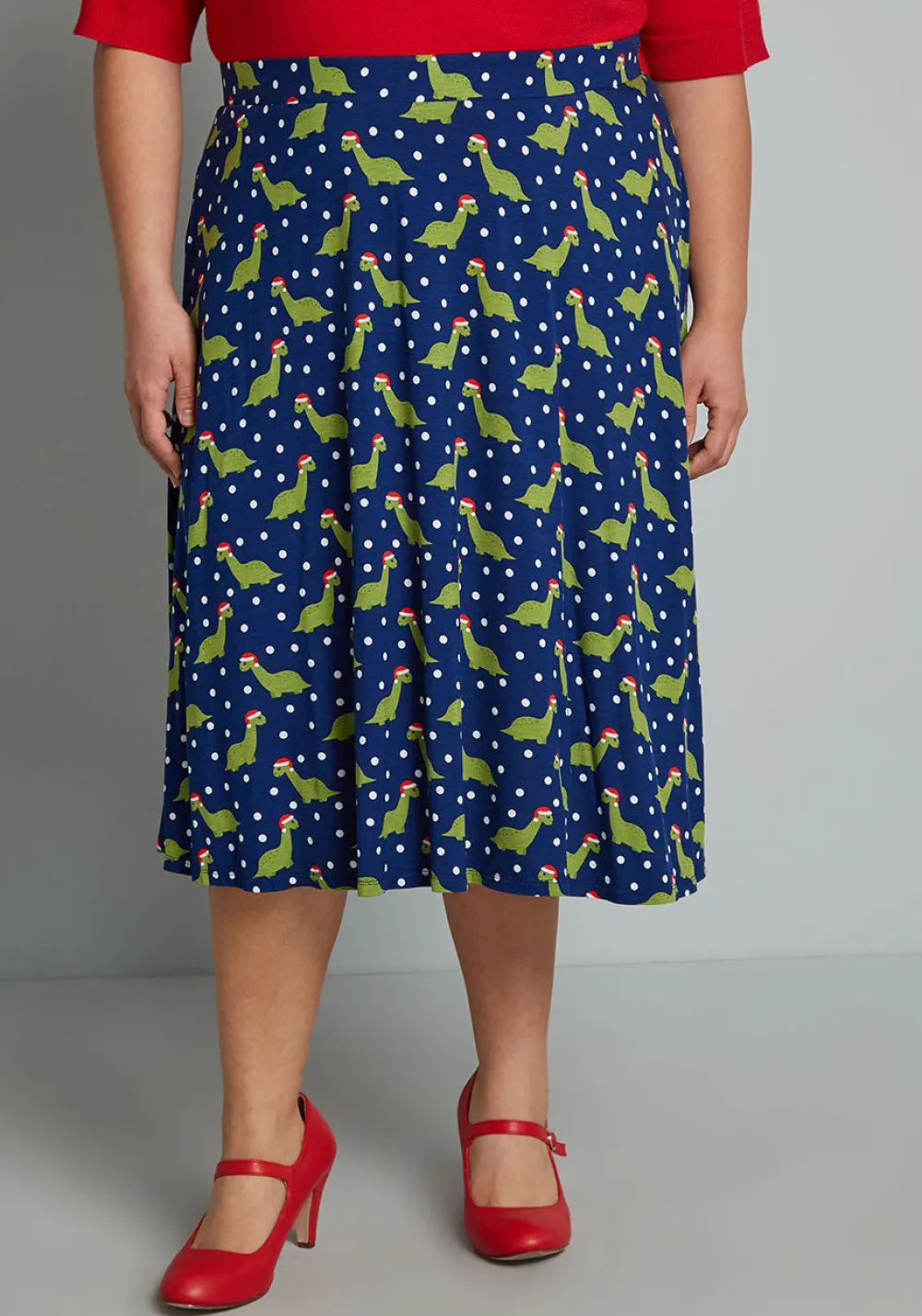 ModCloth Excellence Attained Knit Midi Skirt Navy Dino Sale