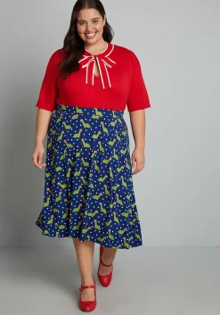 ModCloth Excellence Attained Knit Midi Skirt Navy Dino Sale