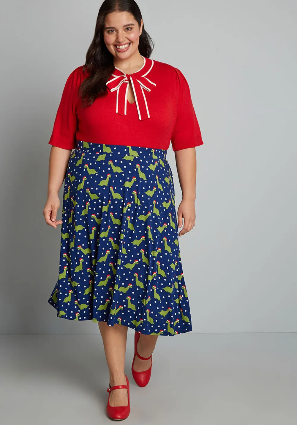ModCloth Excellence Attained Knit Midi Skirt Navy Dino Sale