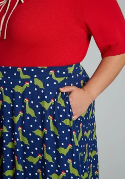 ModCloth Excellence Attained Knit Midi Skirt Navy Dino Sale