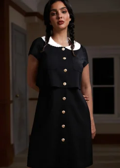 Falling for the Fall Equinox Collared Dress Bewitching Black New