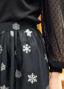 ModCloth Falling For Winter A-Line Skirt Black Snowflake New
