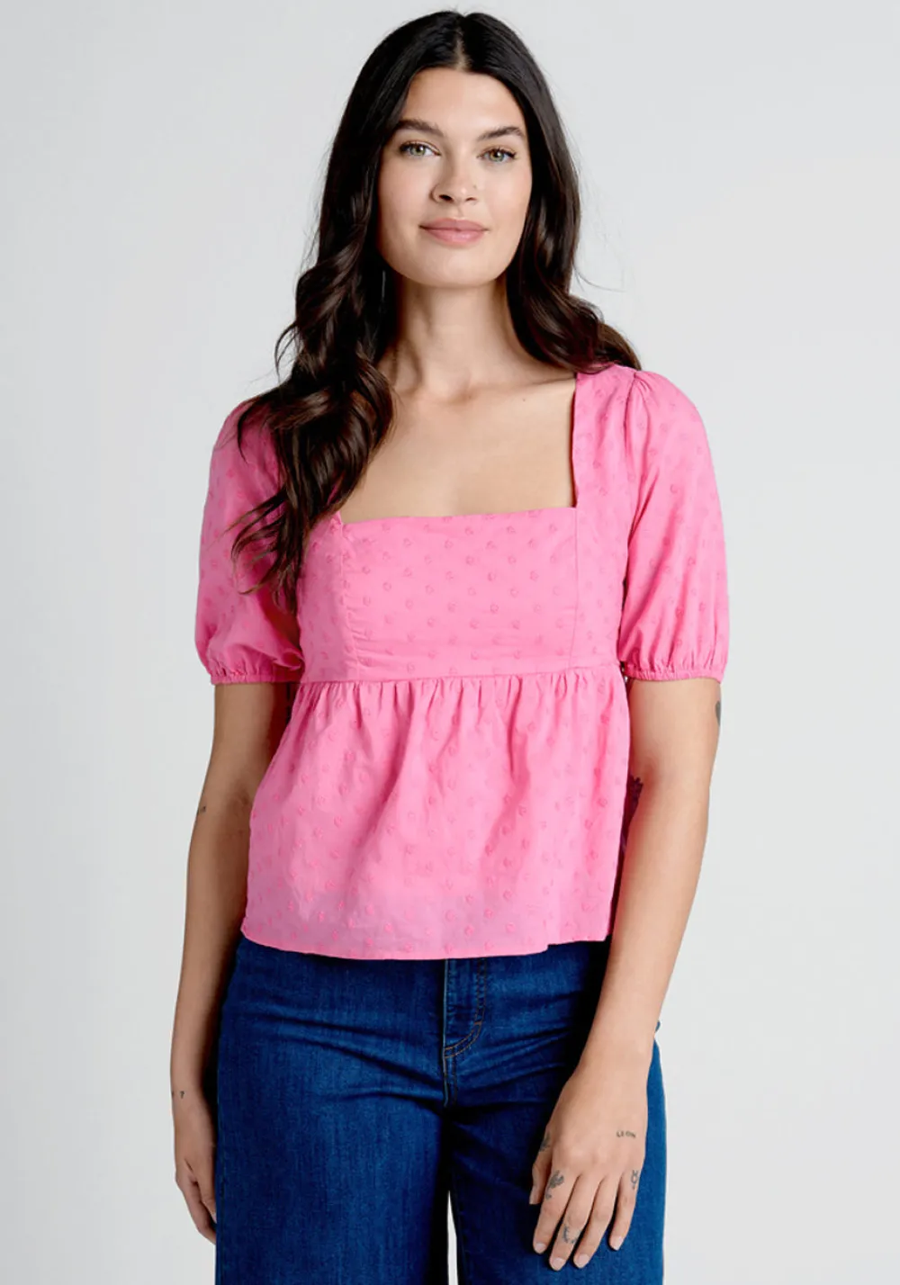 Hangzhou HS Fashion Corporation Ltd. Farming Daisies Babydoll Top Pink Dots Hot