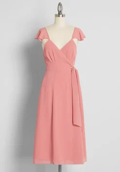 Hutch Feels Like Summer Midi Wrap Dress Pink Clearance