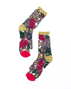 Festive Floral Sheer Crew Sock Discount