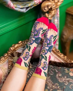 Festive Floral Sheer Crew Sock Discount