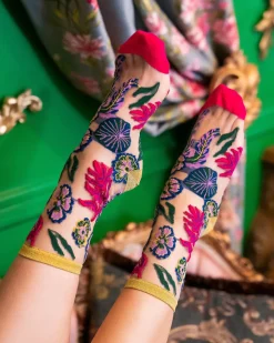 Festive Floral Sheer Crew Sock Discount
