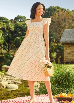 Flair and Square Babydoll Dress Coral Charm Best