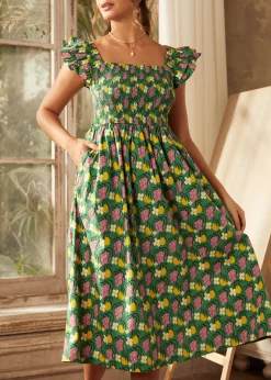 BTC Flair and Square Babydoll Dress Olive