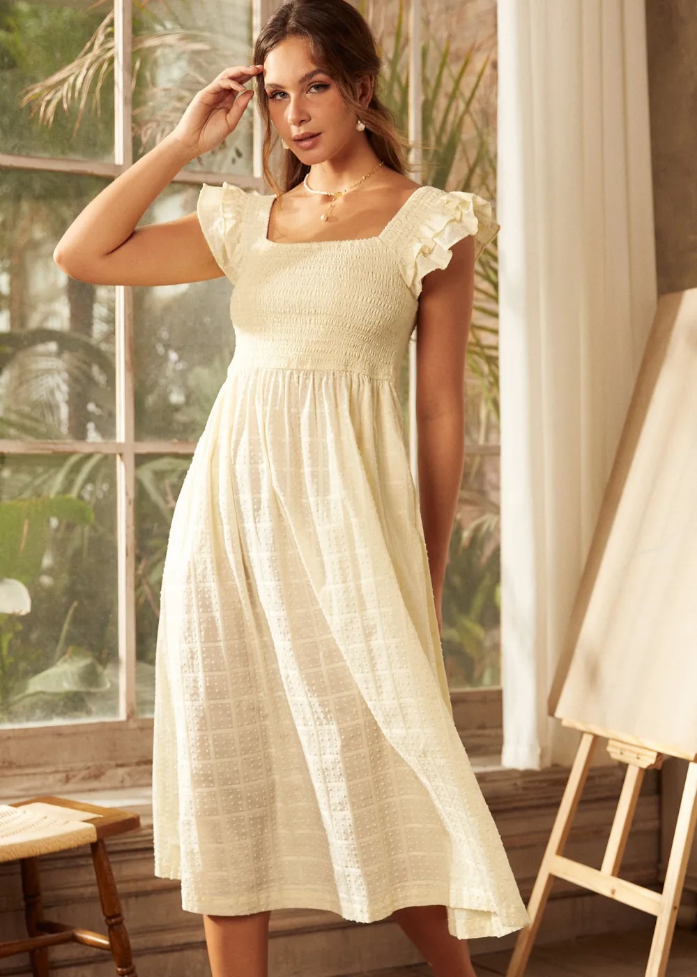 BTC Flair and Square Babydoll Dress White Outlet