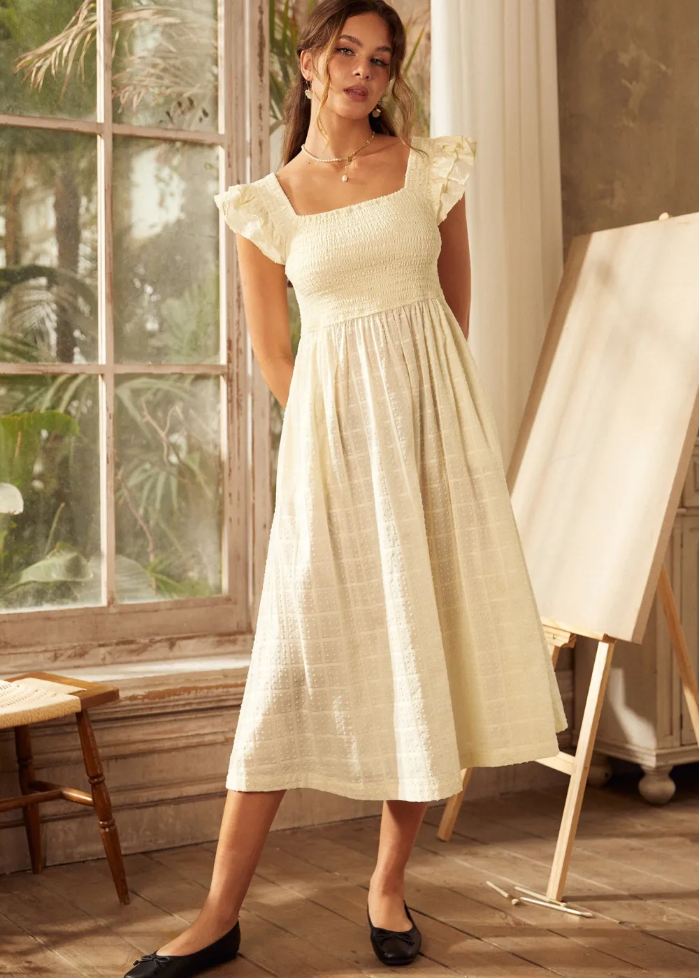 BTC Flair and Square Babydoll Dress White Outlet