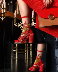 Flaming Cheetah Sheer Crew Sock Hot