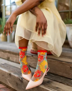 Flower Power Sheer Crew Sock Hot