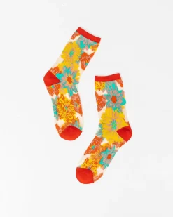 Flower Power Sheer Crew Sock Hot