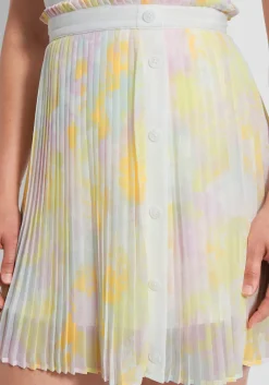 ModCloth Frill Seeker Pleated Mini Skirt Yellow/Pink Floral Sale