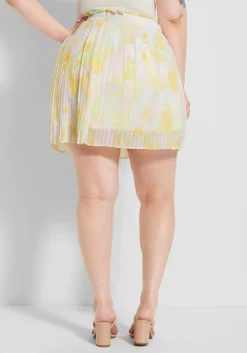 ModCloth Frill Seeker Pleated Mini Skirt Yellow/Pink Floral Sale