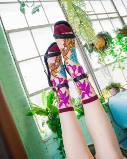 Gem Garden Sheer Crew Sock Hot