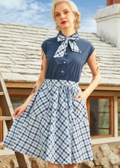Gingham Grace Bow Dress Navy Gingham New