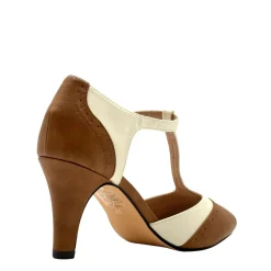 Giselle T-Strap Heels TAN AND WHITE Discount
