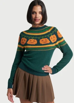 ModCloth Give 'Em Pumpkin To Talk About Fair Isle Sweater Green Pumpkin Sale
