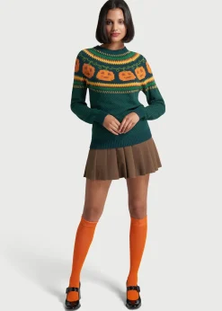 ModCloth Give 'Em Pumpkin To Talk About Fair Isle Sweater Green Pumpkin Sale