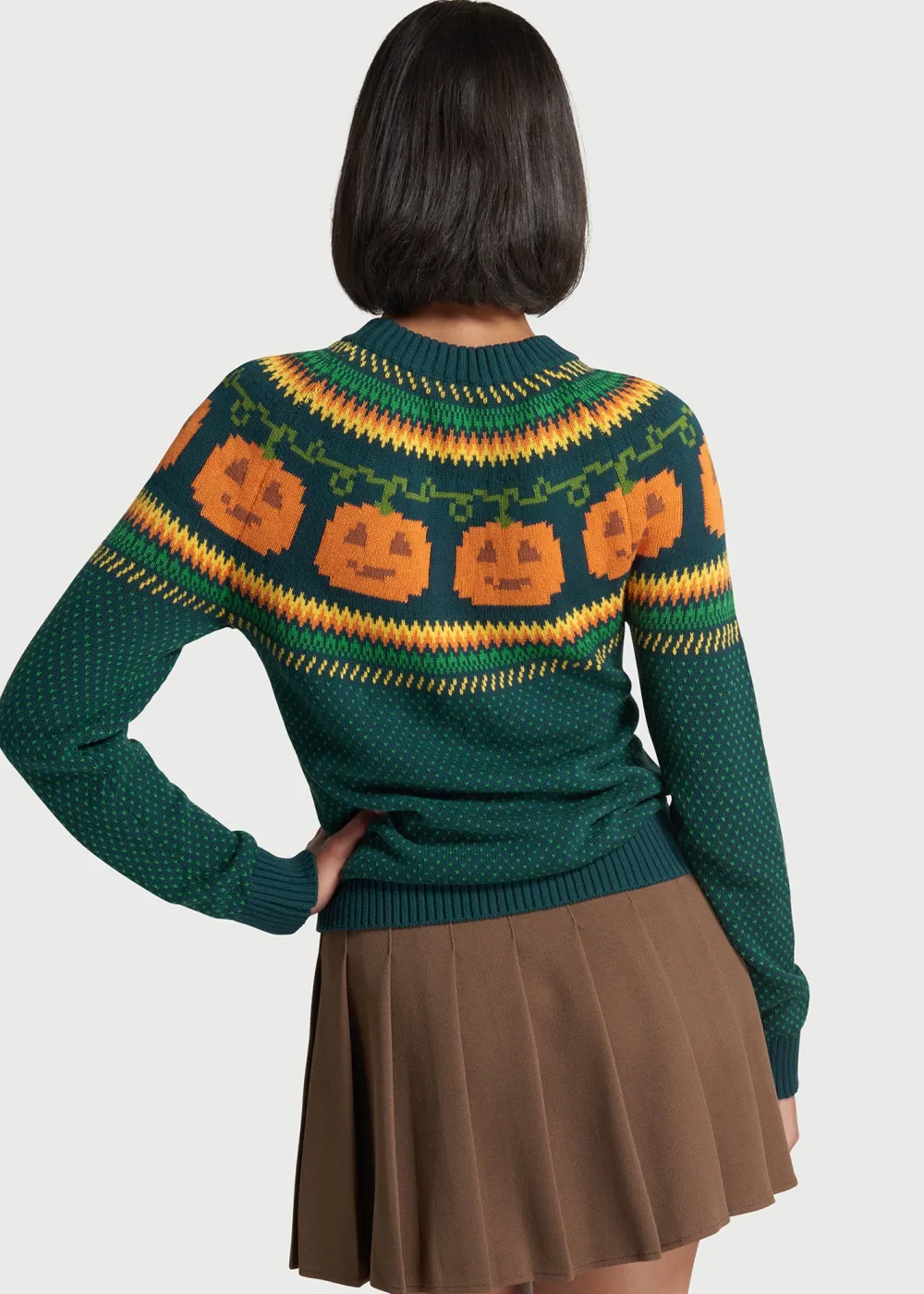 ModCloth Give 'Em Pumpkin To Talk About Fair Isle Sweater Green Pumpkin Sale