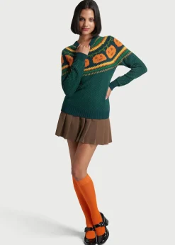 ModCloth Give 'Em Pumpkin To Talk About Fair Isle Sweater Green Pumpkin Sale