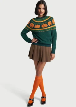 ModCloth Give 'Em Pumpkin To Talk About Fair Isle Sweater Green Pumpkin Sale