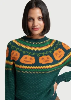 ModCloth Give 'Em Pumpkin To Talk About Fair Isle Sweater Green Pumpkin Sale