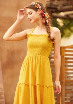 Glimmering Goddess Maxi Dress Gold Nugget Clearance