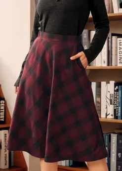BTC Golden Hour Gal Midi Skirt Berry Black Plaid New