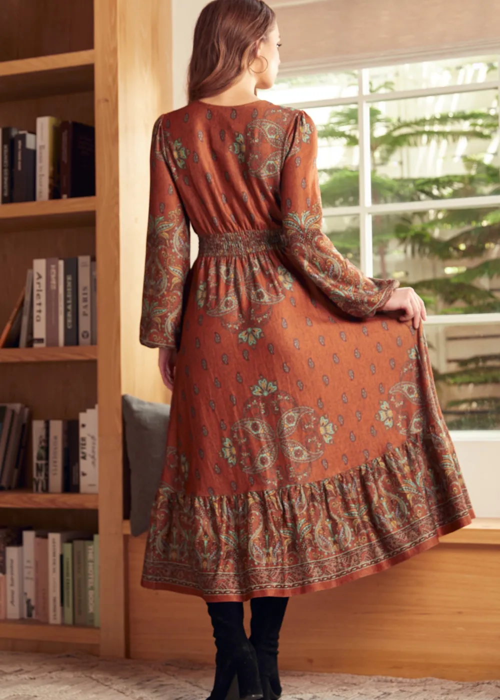 BTC Goldie Hour V-Neck Midi Dress Terra Cotta Twist Best