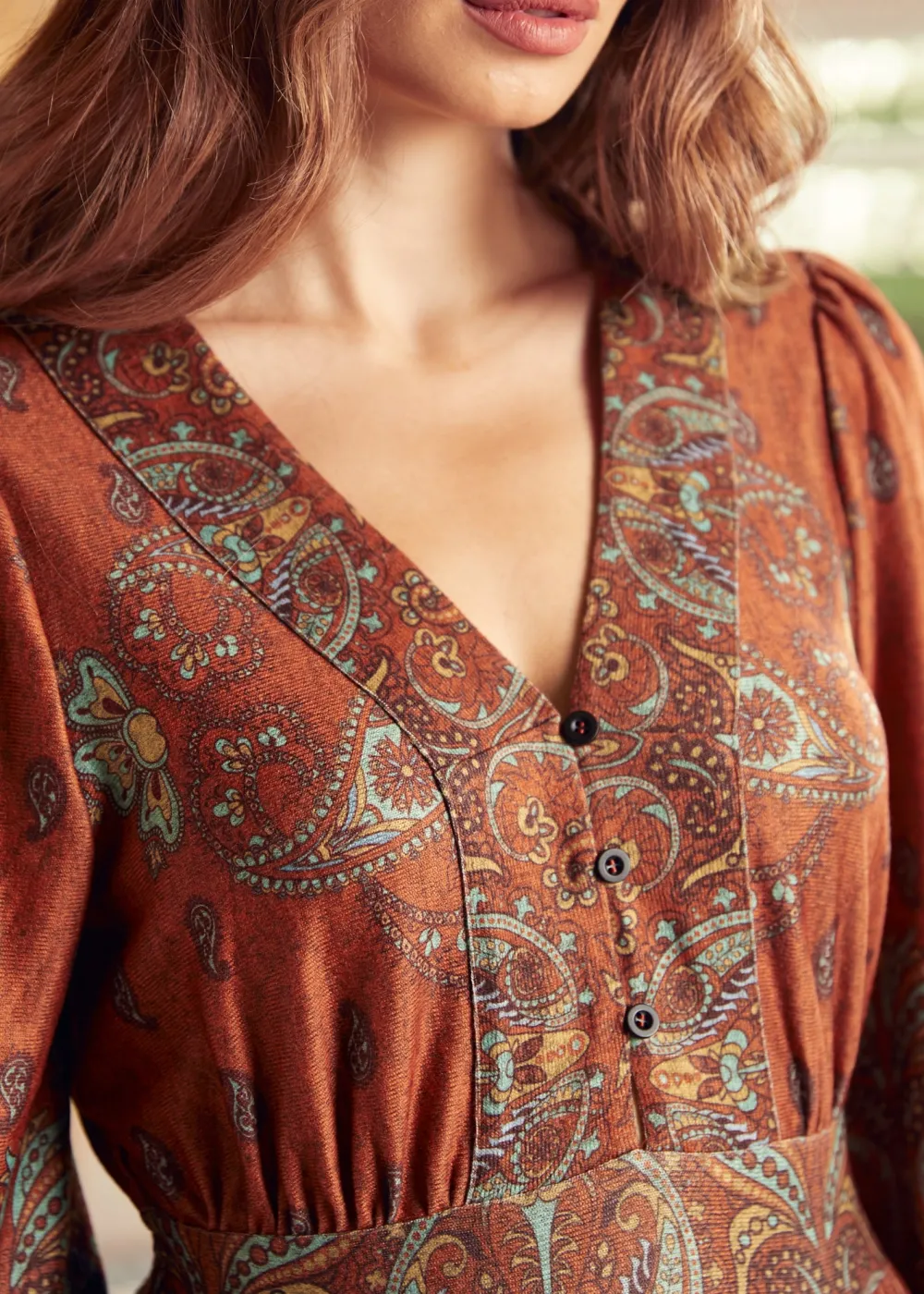 BTC Goldie Hour V-Neck Midi Dress Terra Cotta Twist Best