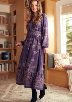 BTC Goldie Hour V-Neck Midi Dress Lavender Swirl Online