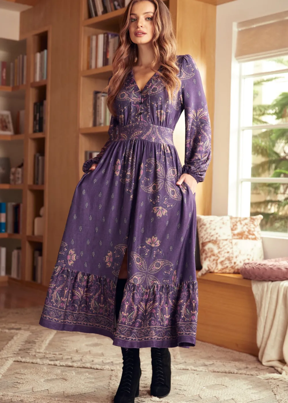 BTC Goldie Hour V-Neck Midi Dress Lavender Swirl Online