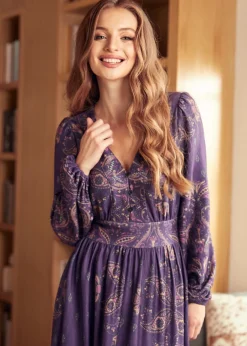 BTC Goldie Hour V-Neck Midi Dress Lavender Swirl Online