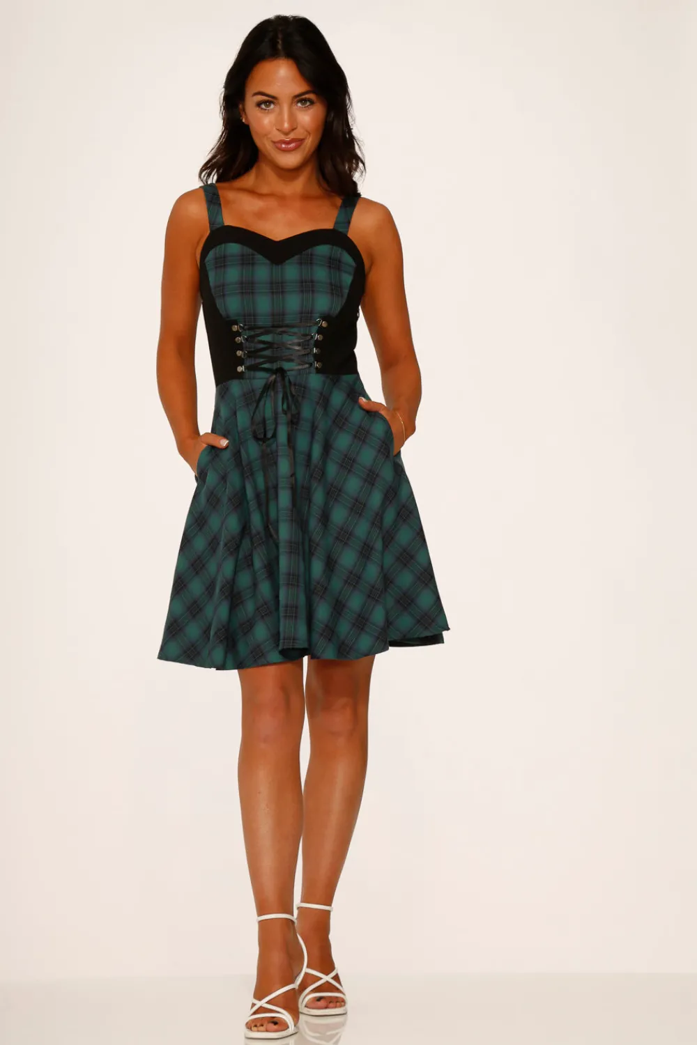 Green Plaid Swing Dress Clearance