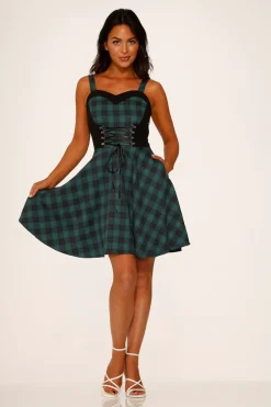 Green Plaid Swing Dress Clearance