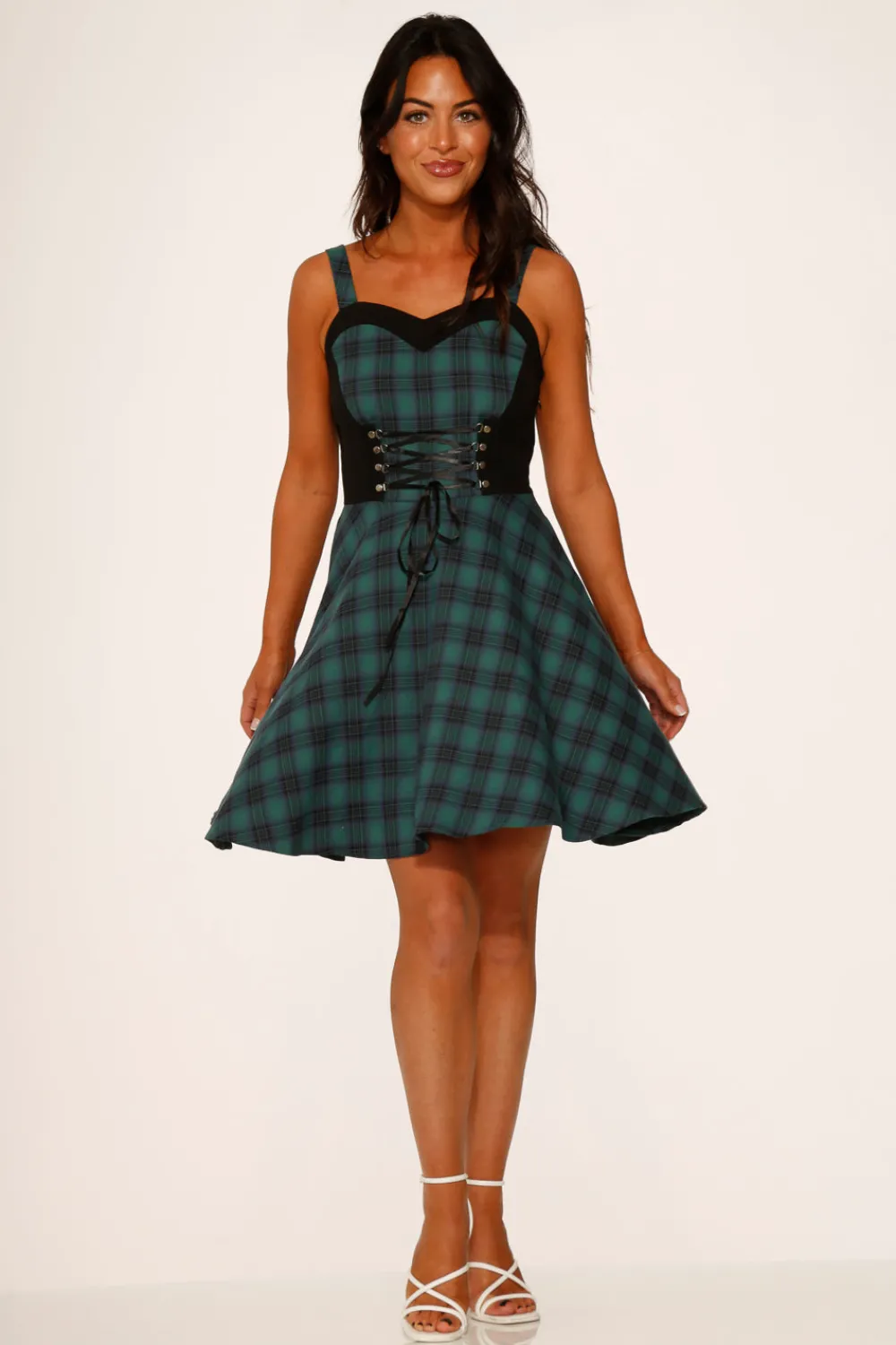 Green Plaid Swing Dress Clearance