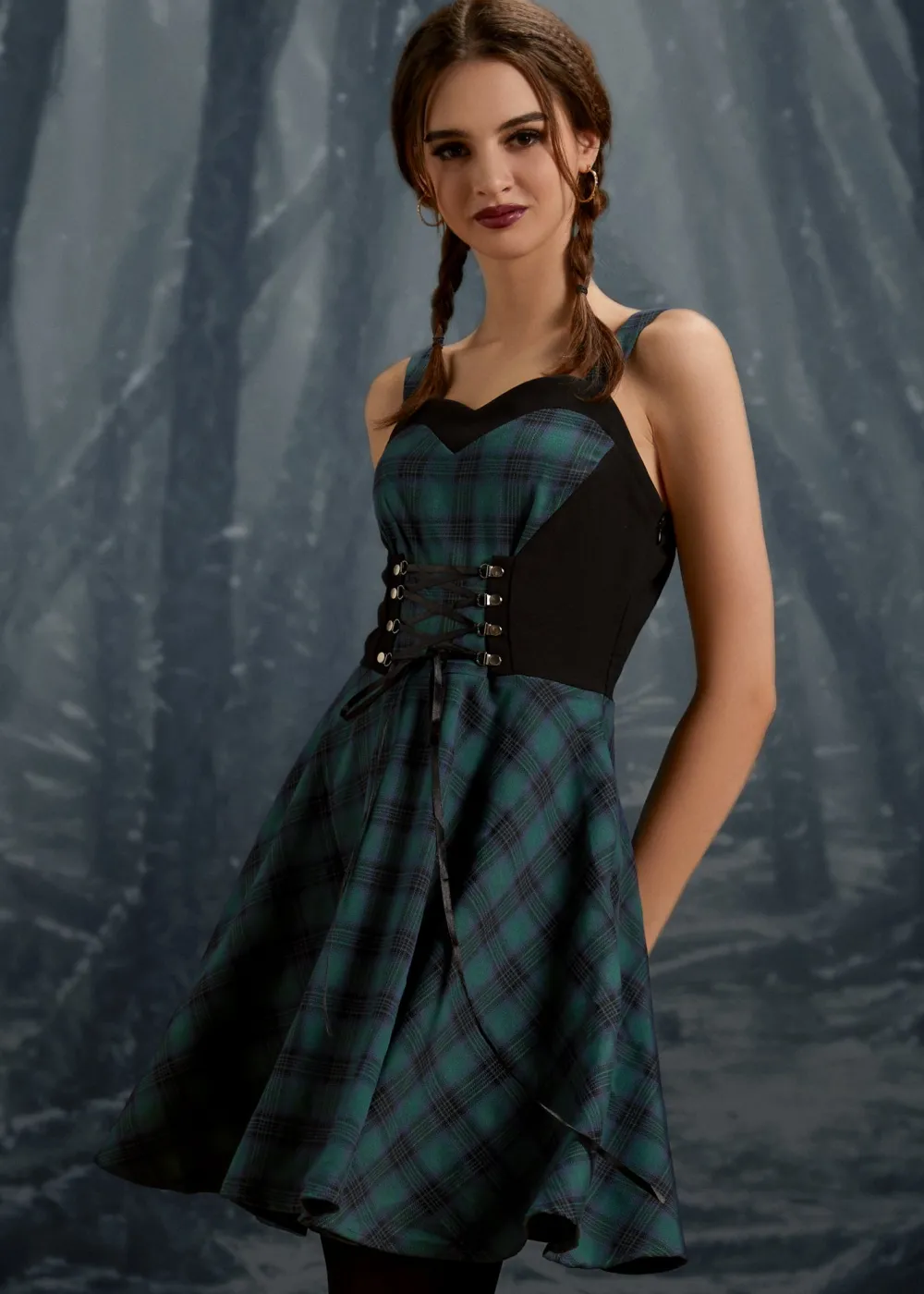 Green Plaid Swing Dress Clearance