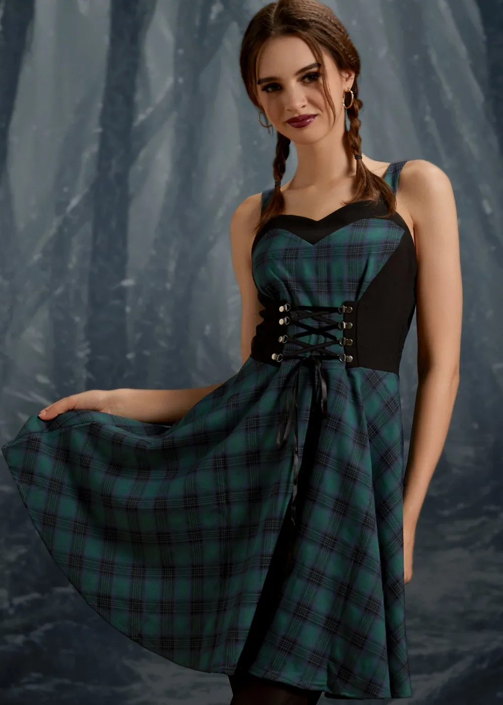 Green Plaid Swing Dress Clearance